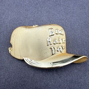 Vintage Signed AJC Bad Hair Day Baseball Cap Brooch Pin Gold Tone Novelty